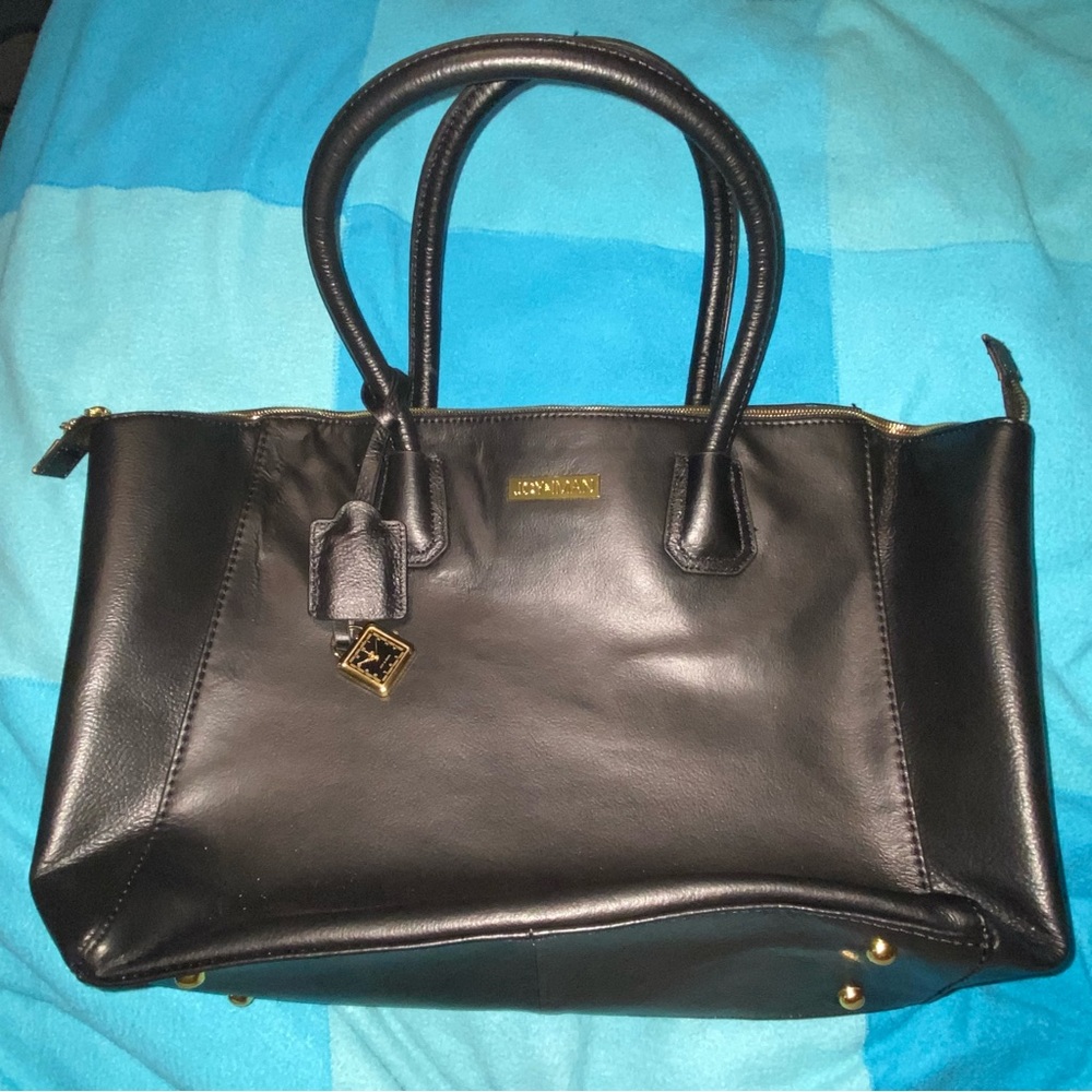 NWOT Joy & Iman Large Black Leather Tote Purse with Black Satin Lining